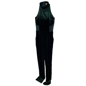 Shinestar gold hunter green velvet jumpsuit lace cutouts women small Christmas